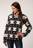 Roper Womens Aztec Print Polar Fleece Zipper Jacket With One Quarter Zip Front