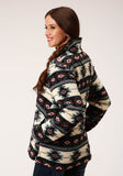 Roper Womens Aztec Print Polar Fleece Zipper Jacket With One Quarter Zip Front