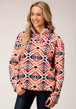 Roper Womens Grey Orange Pink Print Fleece Pullover