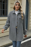 Houndstooth Button Up Dropped Shoulder Coat - Trendsi