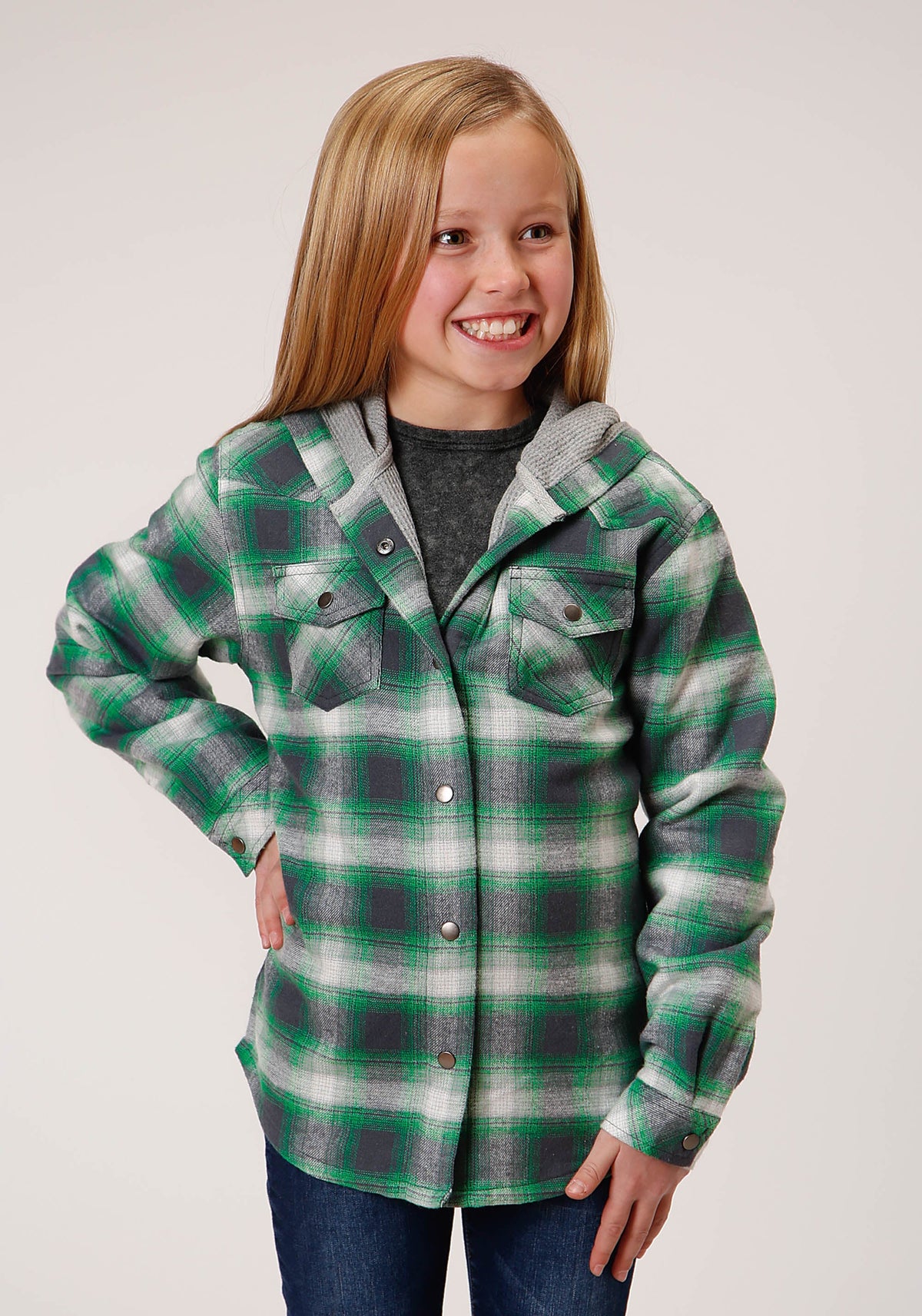 Roper Girls Long Sleeve Snap Thermal Lined Flannel Shirt Jacket