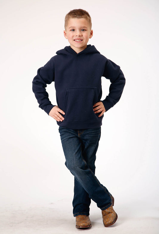 Roper Boys Navy Pullover Hoodie With Front Pocket - Roper