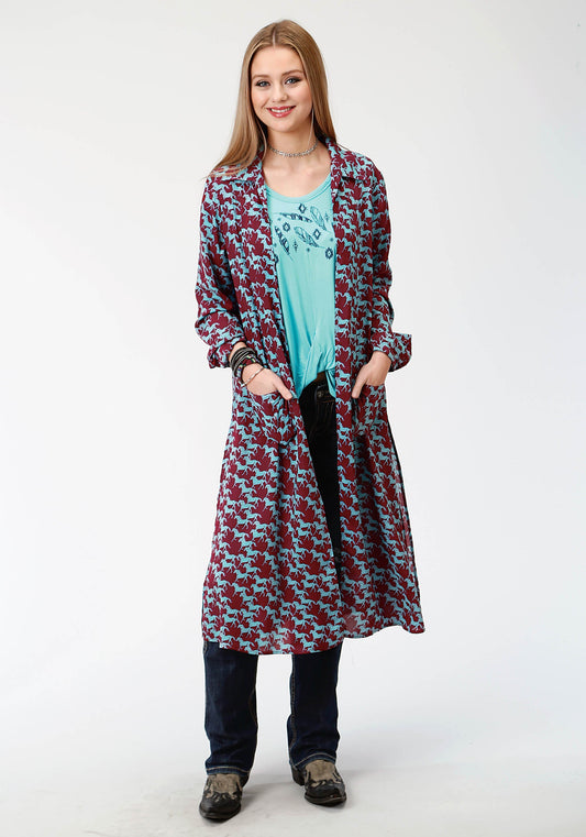 Roper Womens Red And Blue  Print Western Cardigan - Roper