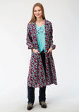 Roper Womens Red And Blue  Print Western Cardigan