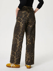 Leopard Straight Jeans with Pockets - Trendsi