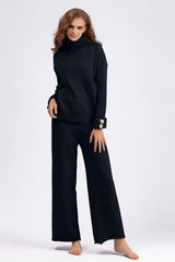 Basic Bae High- Low Turtleneck Long Sleeve Top and Pants Sweater Set - Trendsi