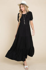 BOMBOM Short Sleeve Tiered Maxi Dress - Trendsi