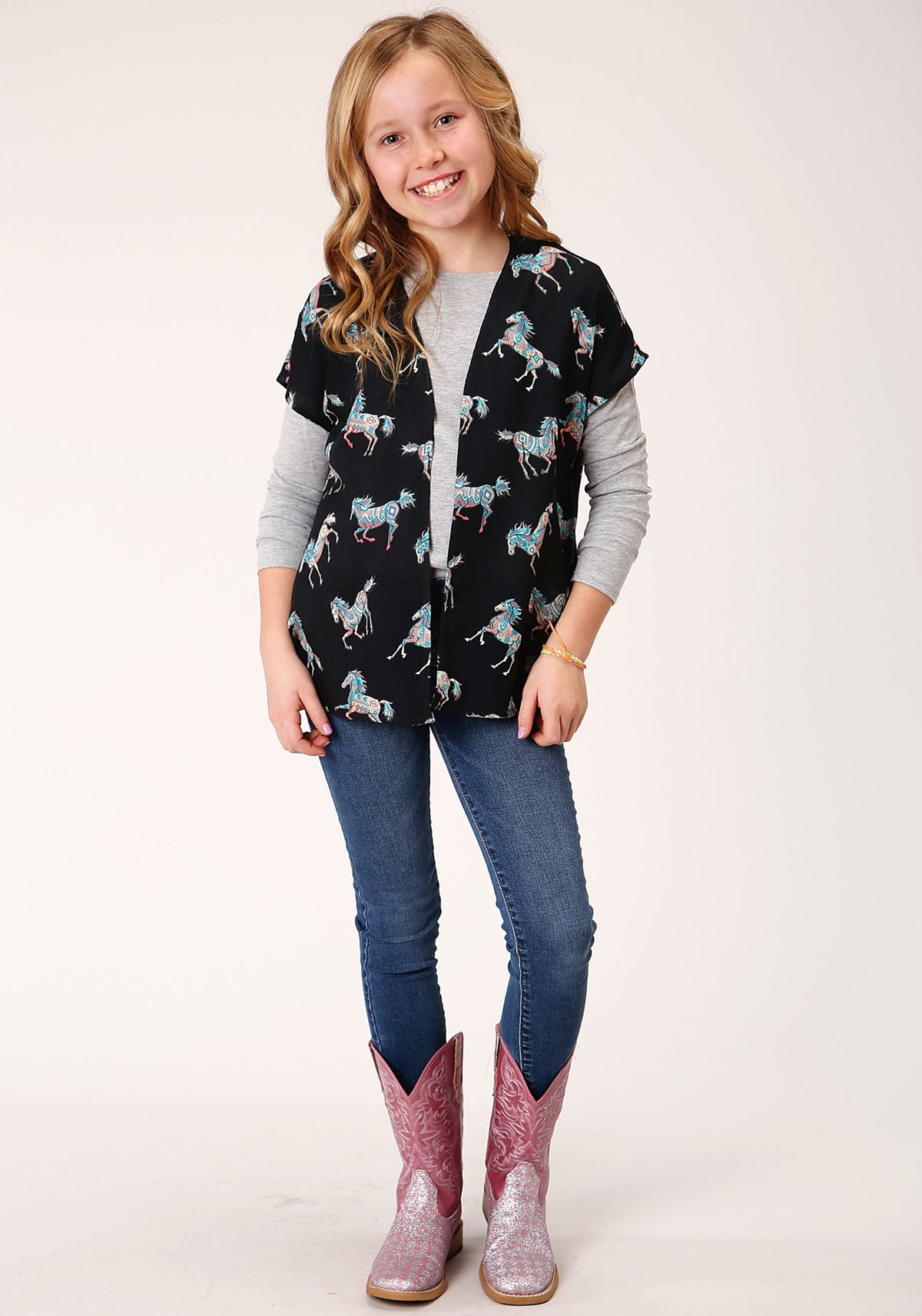 Roper Girls  Wild Horse Print Rayon Cardigan