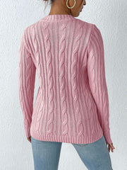 Cable-Knit Round Neck Sweater - Trendsi