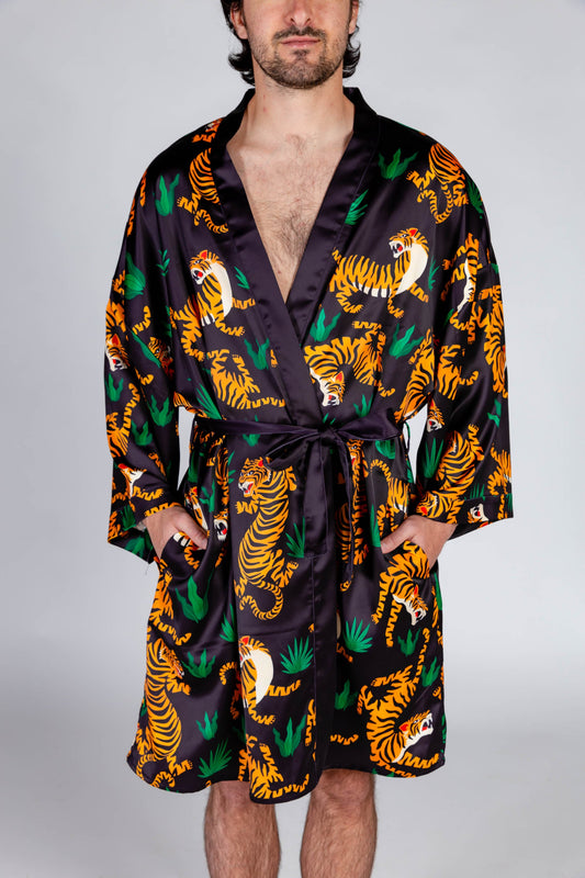 The Tamer | Tiger Print Satin Kimono