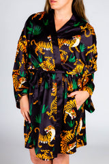 The Tamer | Ladies Unisex Tiger Print Satin Kimono