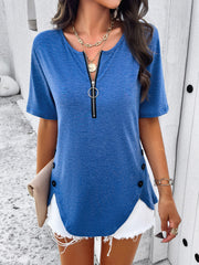 Half Zip Half Sleeve T-Shirt Trendsi