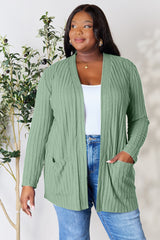 Basic Bae Full Size Ribbed Open Front Cardigan with Pockets - Flyclothing LLC