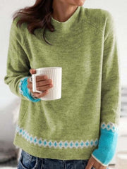 Contrast Round Neck Long Sleeve Sweater