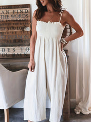 Full Size Smocked Spaghetti Strap Wide Leg Jumpsuit Trendsi