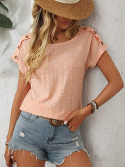 Mandy Eyelet Round Neck Short Sleeve Top - Trendsi