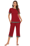 Round Neck Short Sleeve Top and Capris Pants Lounge Set - Flyclothing LLC