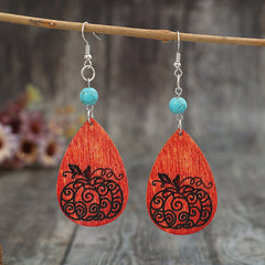 Pendientes de calabaza de madera color turquesa con forma de lágrima