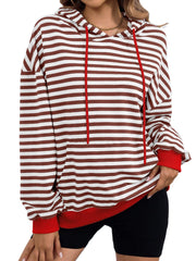 Drawstring Striped Long Sleeve Hoodie - Trendsi