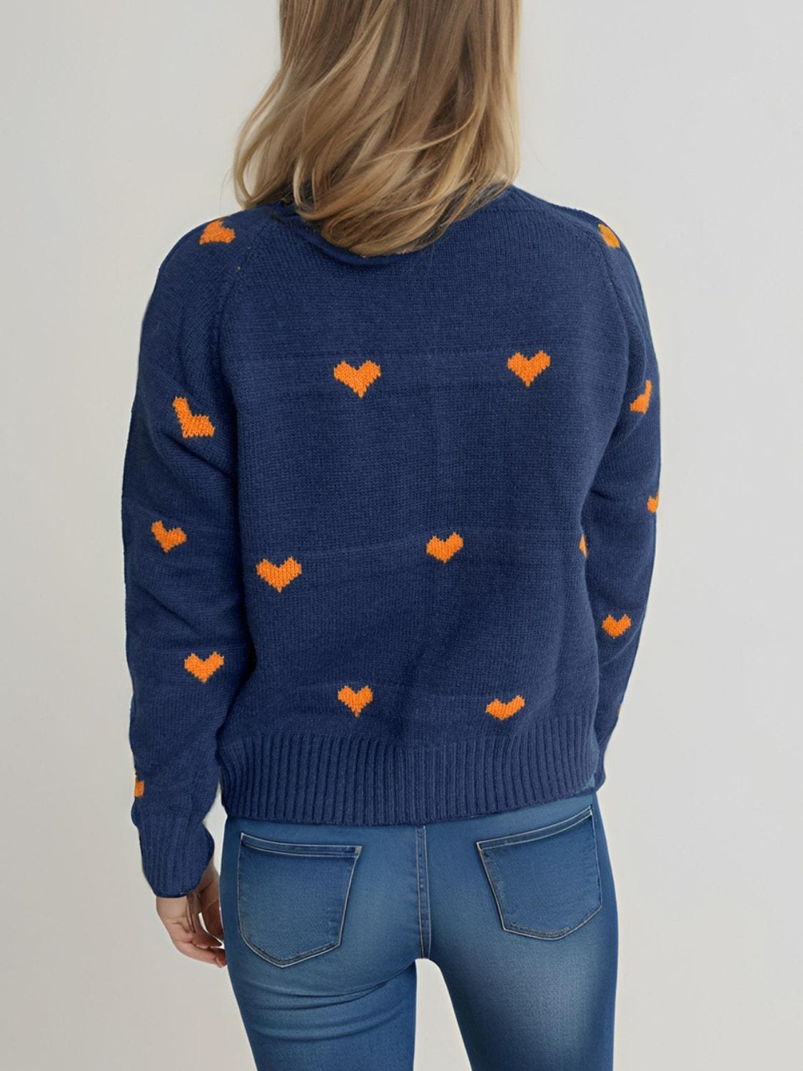 Heart Round Neck Zip Up Cardigan - Trendsi