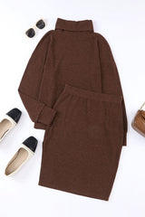 Mock Neck Long Sleeve Top and Slit Skirt Set - Trendsi