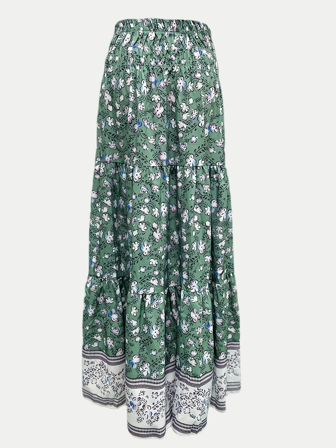 Full Size Tiered Printed Elastic Waist Skirt Trendsi