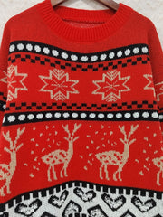 Christmas Element Round Neck Long Sleeve Sweater - Trendsi