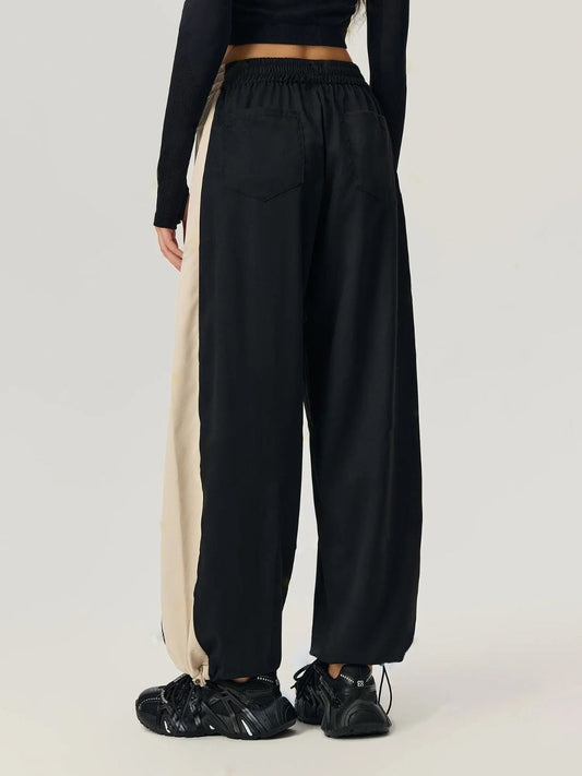 Drawstring Hem Contrast Elastic Waist Pants - Trendsi