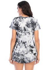 Tie-Dye Round Neck Short Sleeve Top and Shorts Lounge Set Trendsi