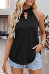 Tied Cutout Grecian Neck Tank - Flyclothing LLC