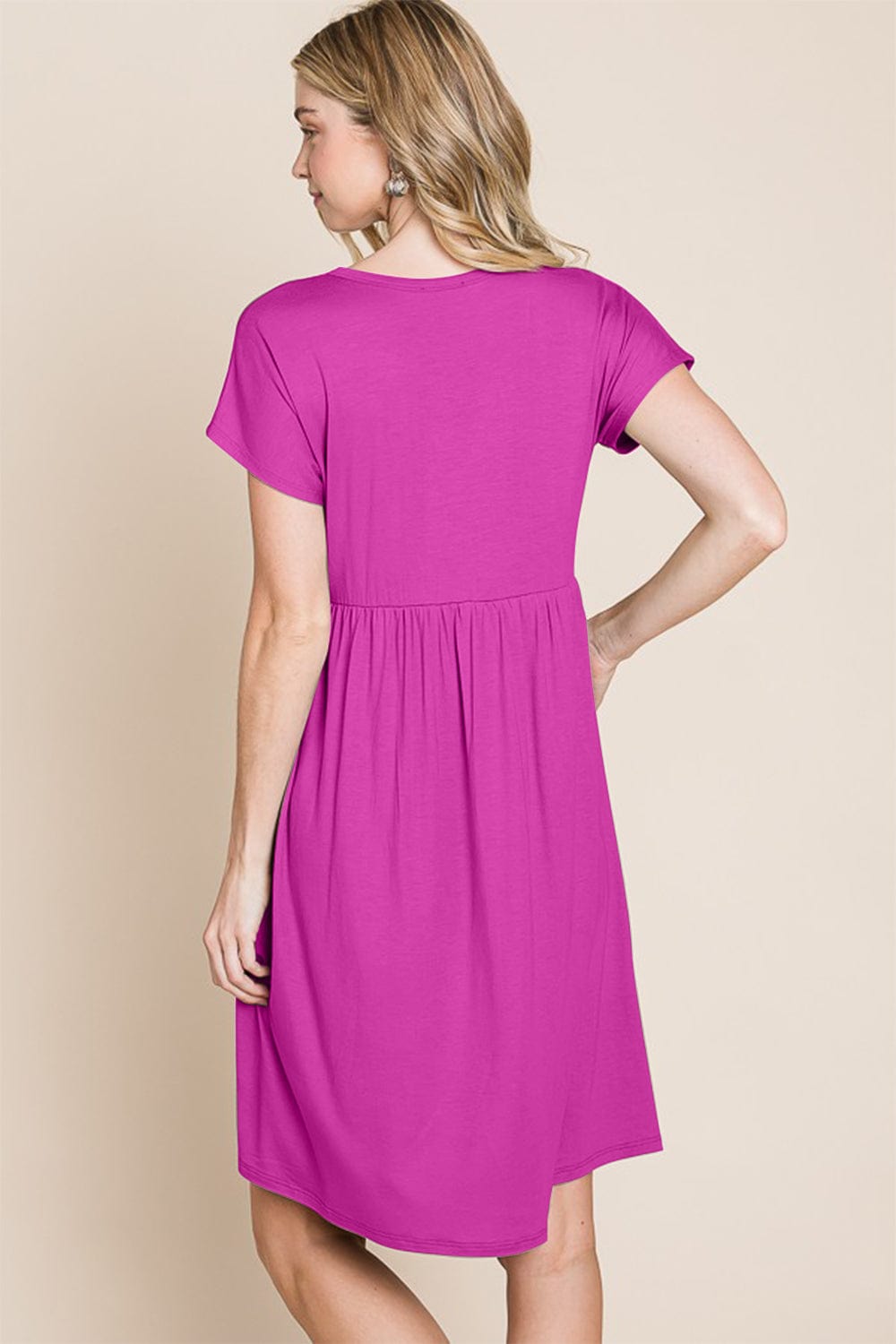 BOMBOM V-Neck Short Sleeve Dress - Trendsi