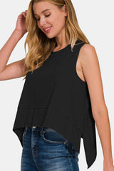 Zenana Exposed Seam Slit Round Neck Tank Trendsi