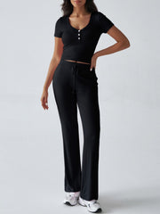 Devine Short Sleeve Top and Drawstring Pants Set - Trendsi