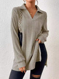 Slit Johnny Collar Long Sleeve Top