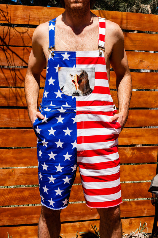 The Screamin' Eagles | American Flag Short Overalls