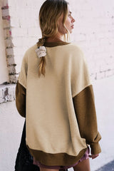 Color Block Round Neck Long Sleeve Sweatshirt - Trendsi