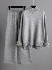 Basic Bae High- Low Turtleneck Long Sleeve Top and Pants Sweater Set - Trendsi