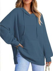 Drawstring Slit Long Sleeve Hoodie - Trendsi