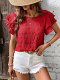 Round Neck Flounce Sleeve Blouse - Flyclothing LLC