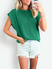 Textured Round Neck Cap Sleeve Blouse Trendsi