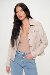 Coalition LA Button Down Cargo Vegan Leather Shacket - Trendsi