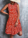 Printed Round Neck Sleeveless Dress - Flyclothing LLC