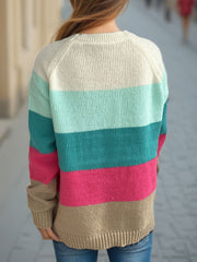 Color Block Round Neck Long Sleeve Sweater - Trendsi