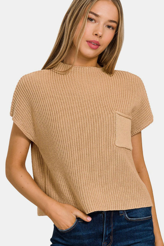 Zenana Mock Neck Short Sleeve Cropped Sweater Trendsi