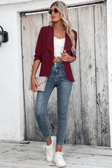 One Button Collared Neck Ruched Sleeve Blazer - Trendsi