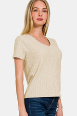 Zenana Ribbed Short Sleeve T-Shirt - Flyclothing LLC