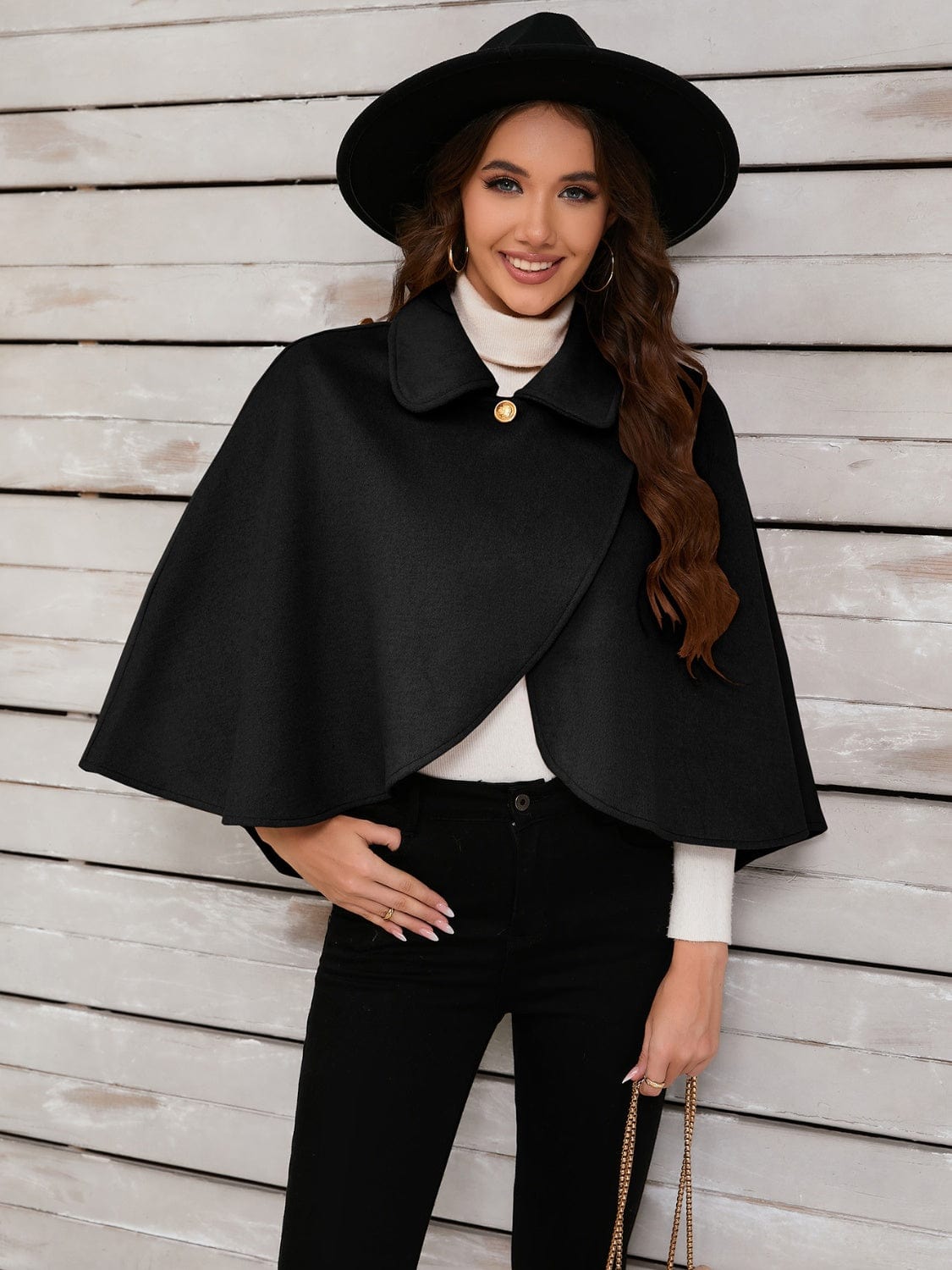 Collared Neck Cropped Cape - Trendsi