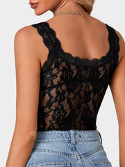 Lace Scoop Neck Tank - Trendsi