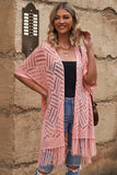 Openwork Open Front Cardigan with Fringes