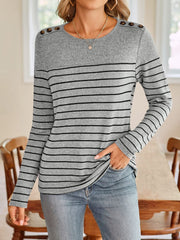 Lovelet Striped Round Neck Long Sleeve T-Shirt - Trendsi